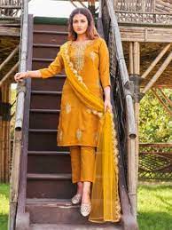 芥末黄 Kurta 搭配 Net Dupatta